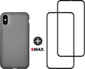 BMAX Telefoonhoesje geschikt voor iPhone XS Max - Latex softcase hoesje zwart - Met 2 screenprotectors full cover