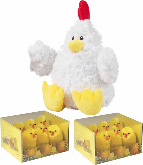 Pluche witte kippen knuffel van 23 cm met 12x stuks mini kuikentjes -  Dieren speelset... | bol.com