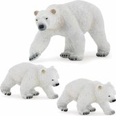 Plastic speelgoed figuren ijsbeer en 2x stuks baby/kinderen 14 en 8 cm - Pooldieren familie setje ijsberen