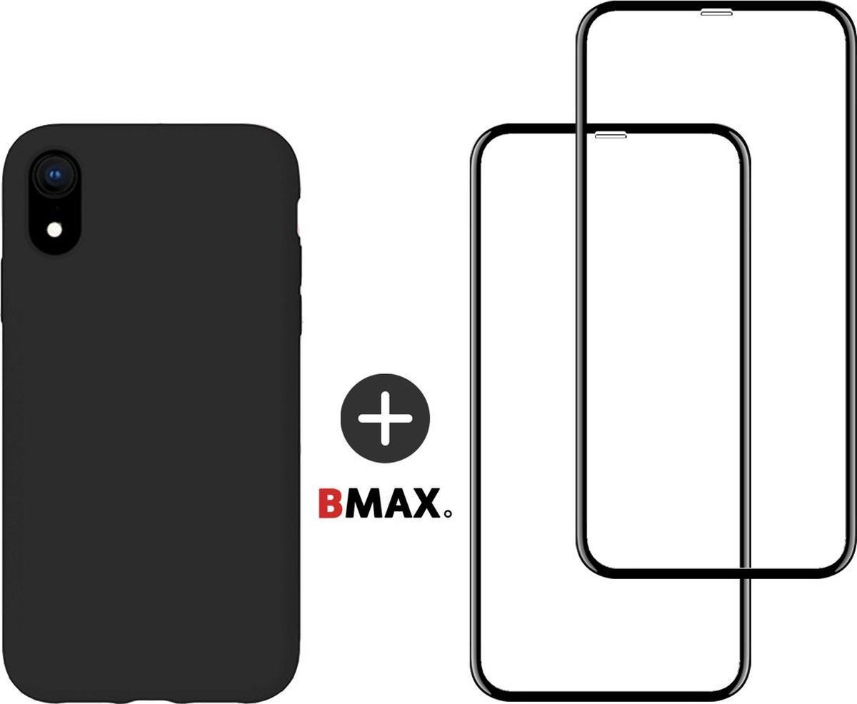 BMAX Telefoonhoesje geschikt voor iPhone XS Max - Siliconen hardcase hoesje zwart - Met 2 screenprotectors full cover