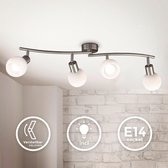 B.K.Licht - LED Plafondlamp - plafondspots met 4 lichtpunten - draaibar - met glazen kap - witte spotjes - woonkamer lamp - incl. lichtbronnen E14 - warm wit licht