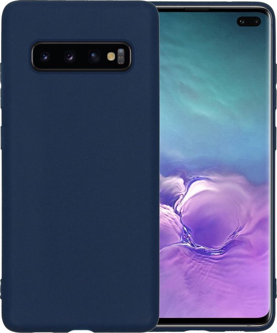 Hoesje Geschikt voor Samsung S10 Hoesje Siliconen Case - Hoes Geschikt voor Samsung Galaxy S10 Hoes Siliconen - Donkerblauw
