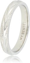 My Bendel - Ring zilverkleurig met blad motief - 3 -5 mm - Zilverkleurige ring met blad bewerking - Met luxe cadeauverpakking