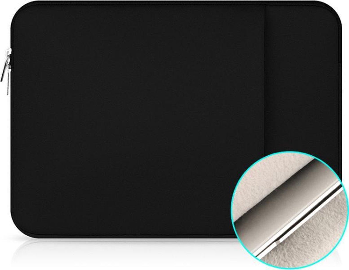 Universele laptopsleeve met fluwelen beschermlaag - Met extra opbergvak - 15 inch - Zwart