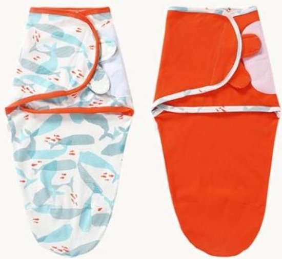 Baby inbakerdoek haai- baby swaddle Shark- 2 stuks set Baby slaapzak wikkel-M 70X58 (1-5 maanden)