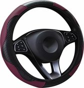 Kasey Products - Stuurhoes Auto - Voor 37-38 cm Stuurwiel - Zwart met Wijn Rood - Carbon Look