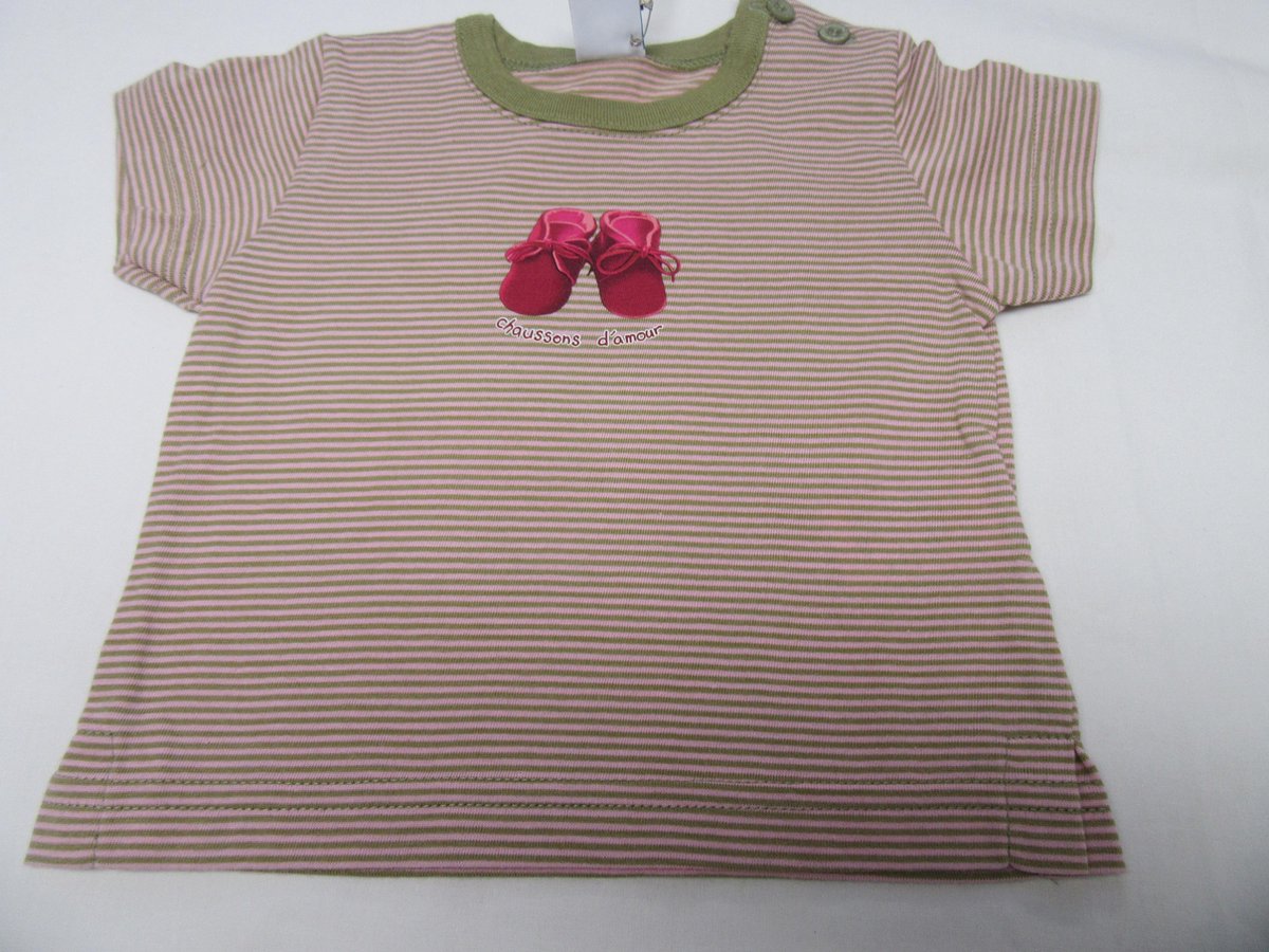 petit bateau , meisje, t-shirt korte mouw , streep rose /groen , 6 maand 67 - Petit Bateau