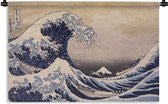 Wandkleed Katsushika Hokusai  - De grote golf van Kanagawa - schilderij van Katsushika Hokusai Wandkleed katoen 150x100 cm - Wandtapijt met foto