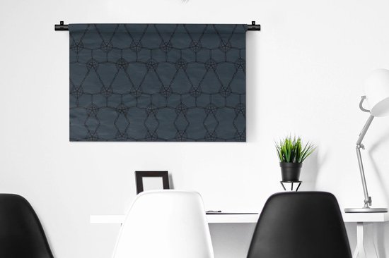 Tapisserie Luxe - Motif Luxe de fleurs et lignes noires sur fond bleu foncé Tapisserie en coton 90x60 cm - Tapisserie avec photo