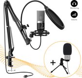 Microphone USB Fifine avec bras de studio et trépied - Podcast - Gaming - PC - Ordinateur portable - Playstation