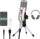 Professionele Microfoon voor Mobiele Telefoons, Tablets, Laptops, Computers, etc. - Podcast studio - Podcast microfoon - 3.5 mm audio en USB stroomvoorziening aansluiting - Microfo