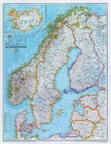 Scandinavië poster kaart-steden-meren-wegen-rivieren 58 x 76 cm.