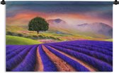 Wandkleed Schilderij - Schilderij van een lavendel veld Wandkleed katoen 90x60 cm - Wandtapijt met foto