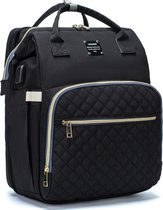 Luiertas - Multifuctioneel luiertas 3 In 1 - Met Babybedje - Met Verschoningsmatje - Zwart - Met Usb - Met Verdikt Matras