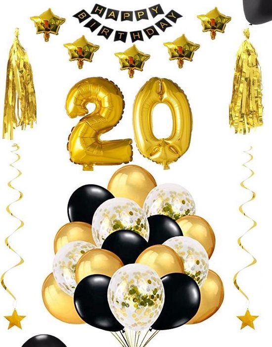 20 jaar verjaardag feest pakket Versiering Ballonnen voor feest 20 jaar. Ballonnen slingers sterren opblaasbare cijfers 20