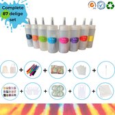 deeds.- Tie dye verf - Tye dye - Tie dye kit - Tie dye set - 8 kleuren van 120ml Premium Kwaliteit - 87 Delige DIY Set