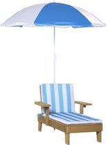 Houten ligbed kind met parasol - Tuinstoel - Relaxstoel - 90L x 59B x 53H cm