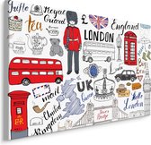 Schilderij - Bekende Symbolen van Londen, Engeland, Premium Print