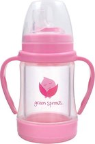 GREEN SPROUTS - Glazen drinkfles met tuit & rietje - Roze