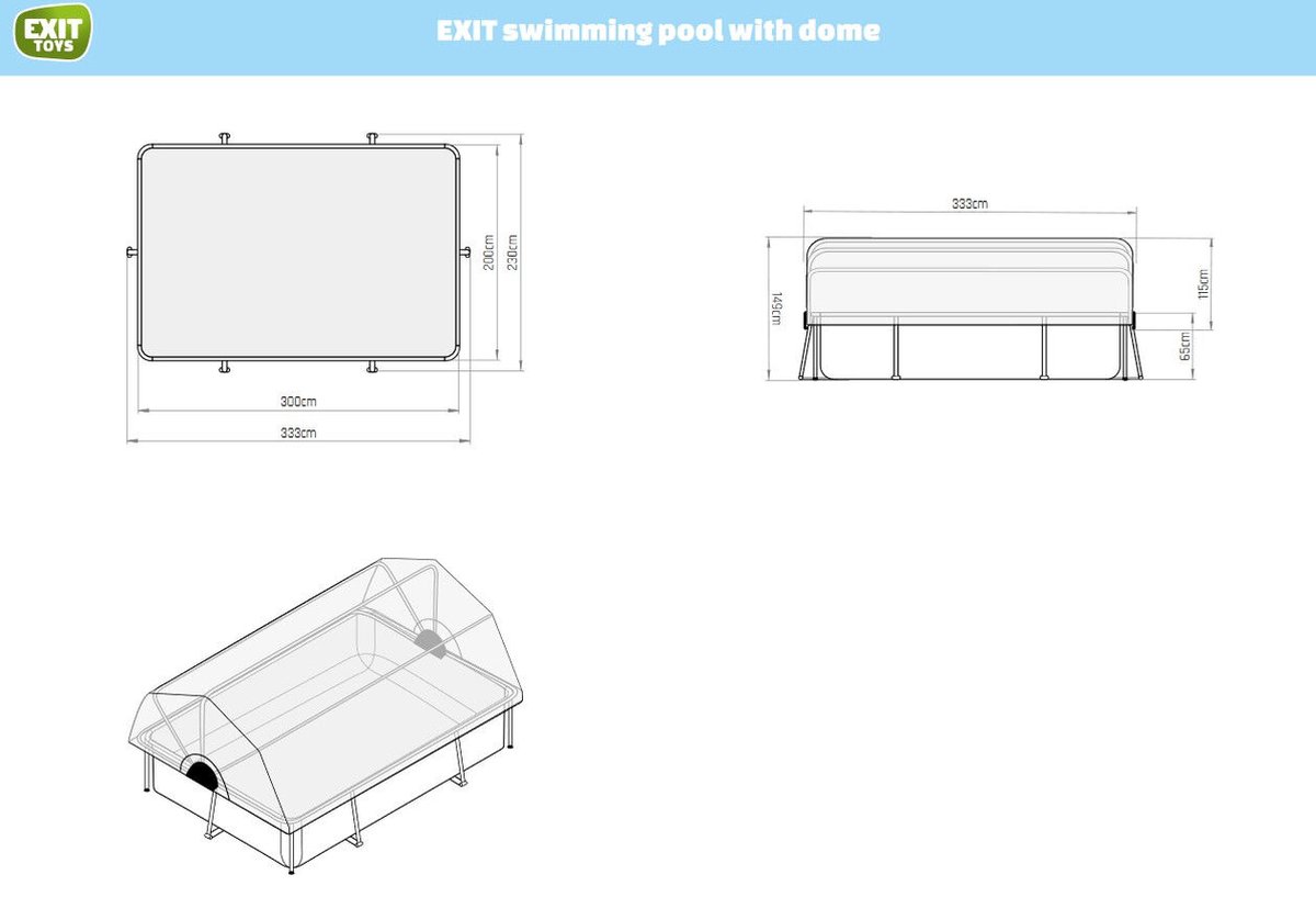 EXIT Stone Frame Zwembad 300x200x65cm - Opzetzwembad - met Filterpomp & Overkapping - Rechthoekig - Grijs — afbeelding 14