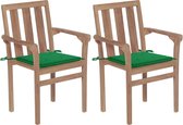 Decoways - Tuinstoelen 2 stuks met groene kussens massief teakhout