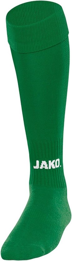 Chaussette de sport JAKO verte, pliée en haut, avec logo sur le mollet.
