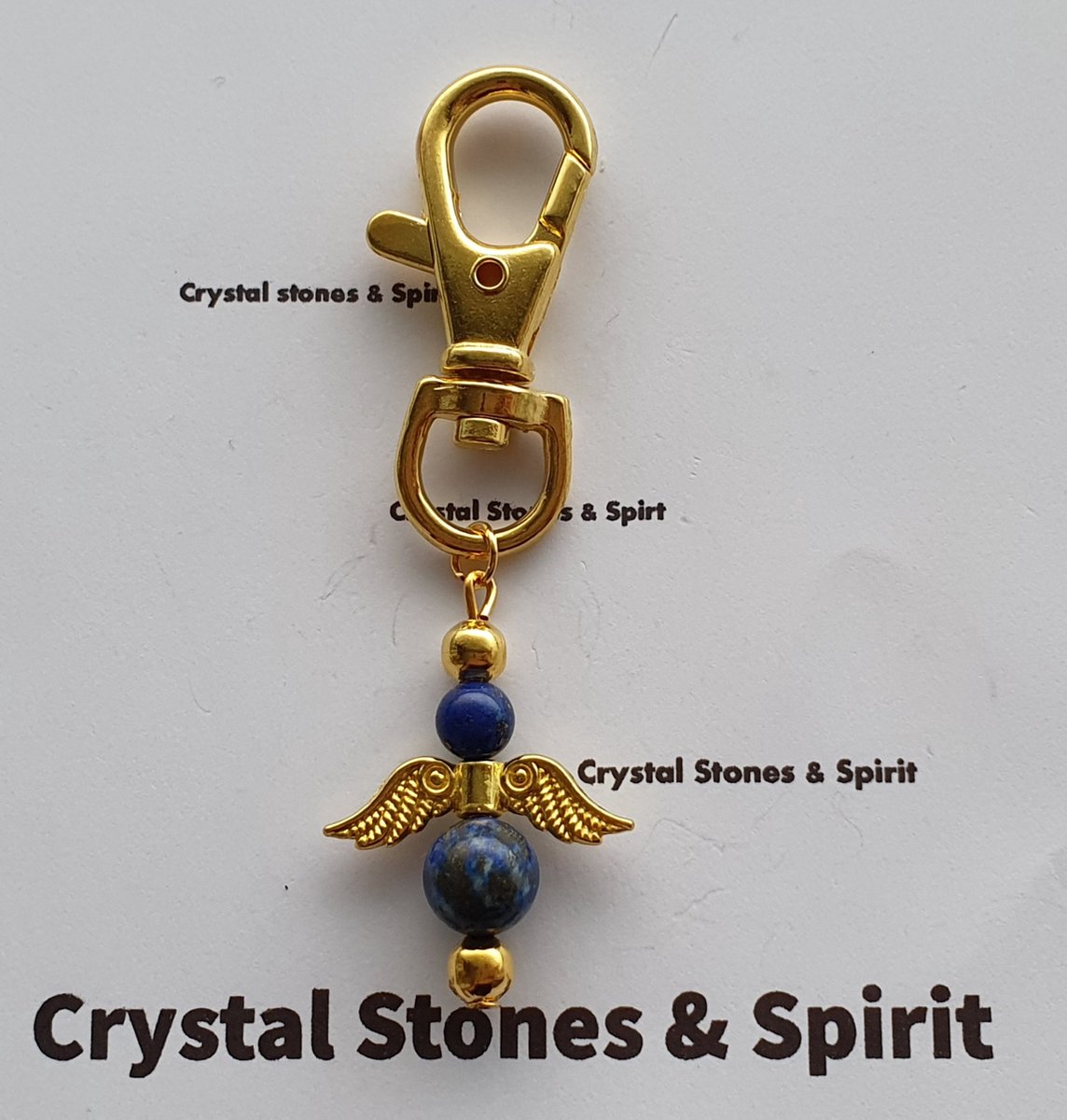 Sleutelhanger "Lapis Lazuli" engel goudkleurig