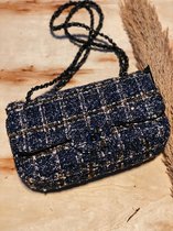 Elegant Schoudertas - Crossbody Bag - Vrouwelijke Designer - Fabulous Handtassen - Donkerblauw met bruine lijnen