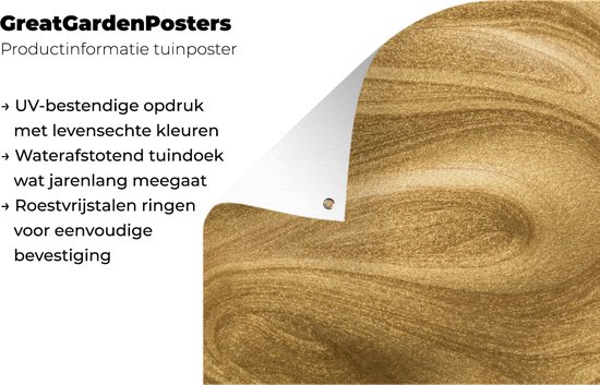 Tuinposter 100x100 cm - Tuindecoratie Goud - Glitter - Abstract - Luxe - Poster voor in de tuin - Buiten decoratie - Schutting tuinschilderij - Tuindoek muurdecoratie - Wanddecoratie balkondoek