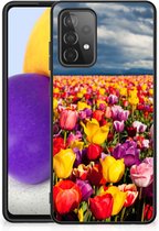 Telefoon Hoesje Geschikt voor Samsung Galaxy A72 (5G/4G) Hoesje met Zwarte rand Tulpen