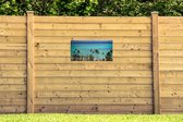 Tuinposter Palmen op de kust van Moorea in Frans-Polynesië - 80x40 cm - Wanddecoratie Buiten - Tuinposter - Tuindoek - Schuttingposter - Tuinschilderij
