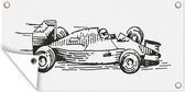 Schuttingposter Een zwart-witte illustratie van de raceauto van Formule 1 - 200x100 cm - Tuindoek