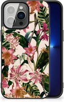 Leuk TPU Back Case iPhone 13 Pro Telefoon Hoesje met Zwarte rand Bloemen