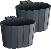 Set van 4x stuks kunststof balkon plantenpotten/bloempotten met haak antraciet grijs 19 cm - Tuin/balkon decoraties