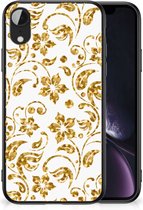 Back Cover Siliconen Hoesje Geschikt voor iPhone XR Telefoonhoesje met Zwarte rand Gouden Bloemen