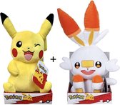 Pokemon Scorbunny en Pikachu Knuffel set 30cm | Origineel met licentie | Pokemon speelgoed voor kinderen| GIFT QUALITY | Pokemon Plush |