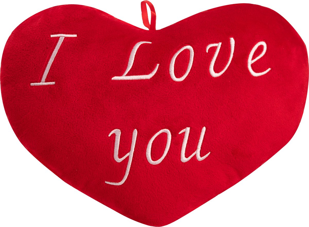 Valentijn- kussen- valentijnscadeau- kussen- I Love You- hartkussen-rood-sierkussen-knuffelkussen- 32cm