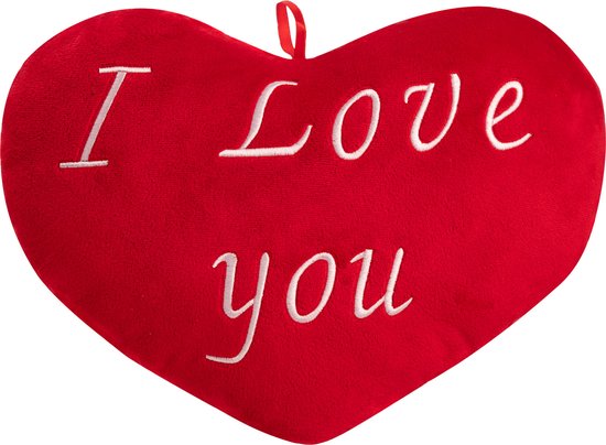 Valentijn- kussen- valentijnscadeau- kussen- I Love You- hartkussen-rood-sierkussen-knuffelkussen- 32cm