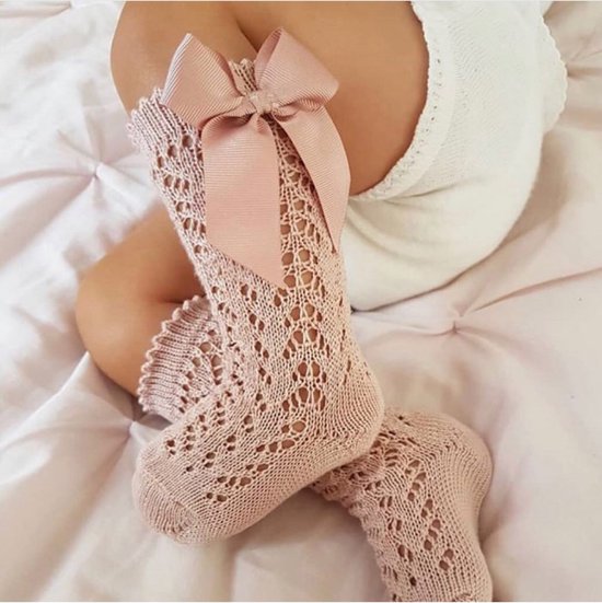 Chaussettes hautes hautes uniques avec nœud pour fille – Rose – Bébé fille  –