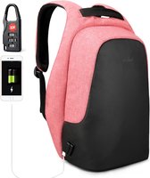 Tigernu Trendy - rugzak vrouwen dames meisjes - anti diefstal usb - 12,5 tot 15,6 inch - zwart roze