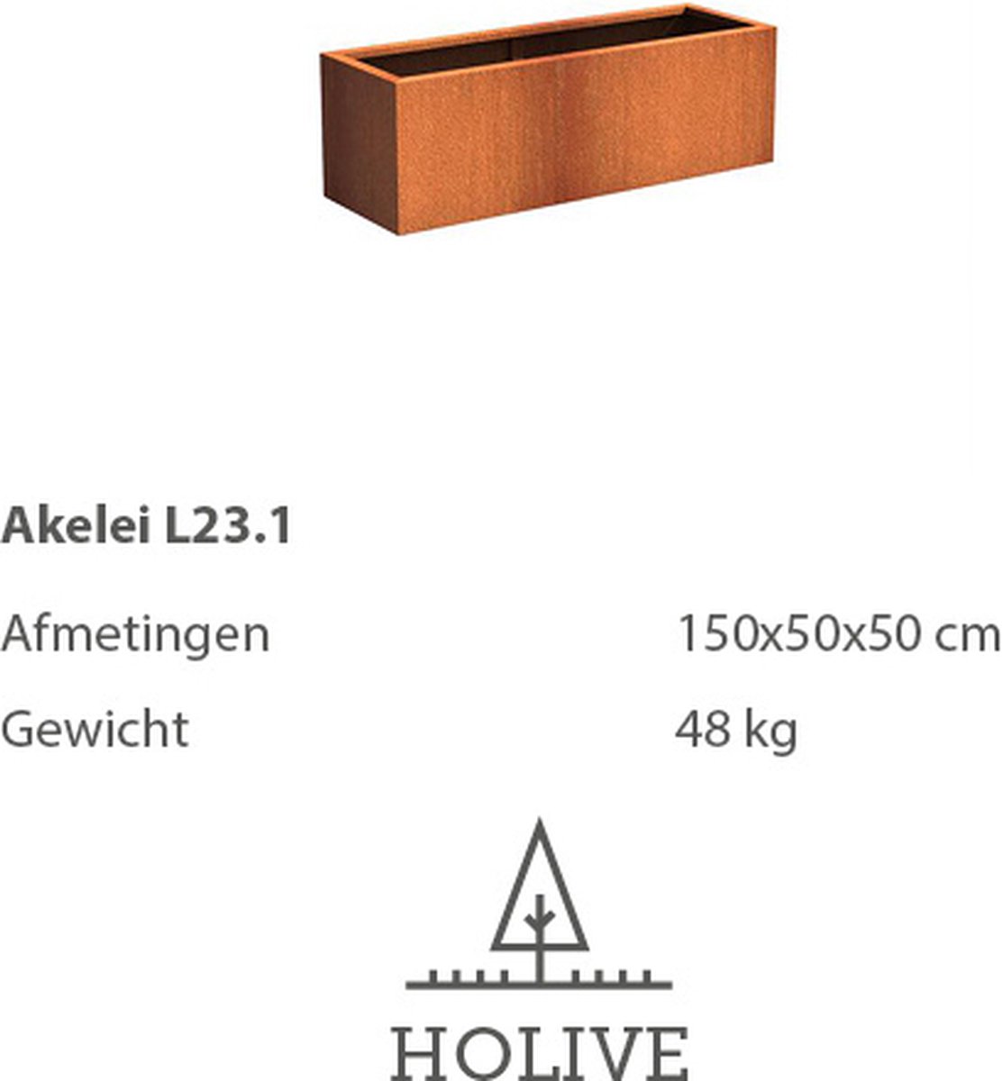 Cortenstaal Akelei L23.1 Rechthoek 150x50x50 cm. Plantenbak