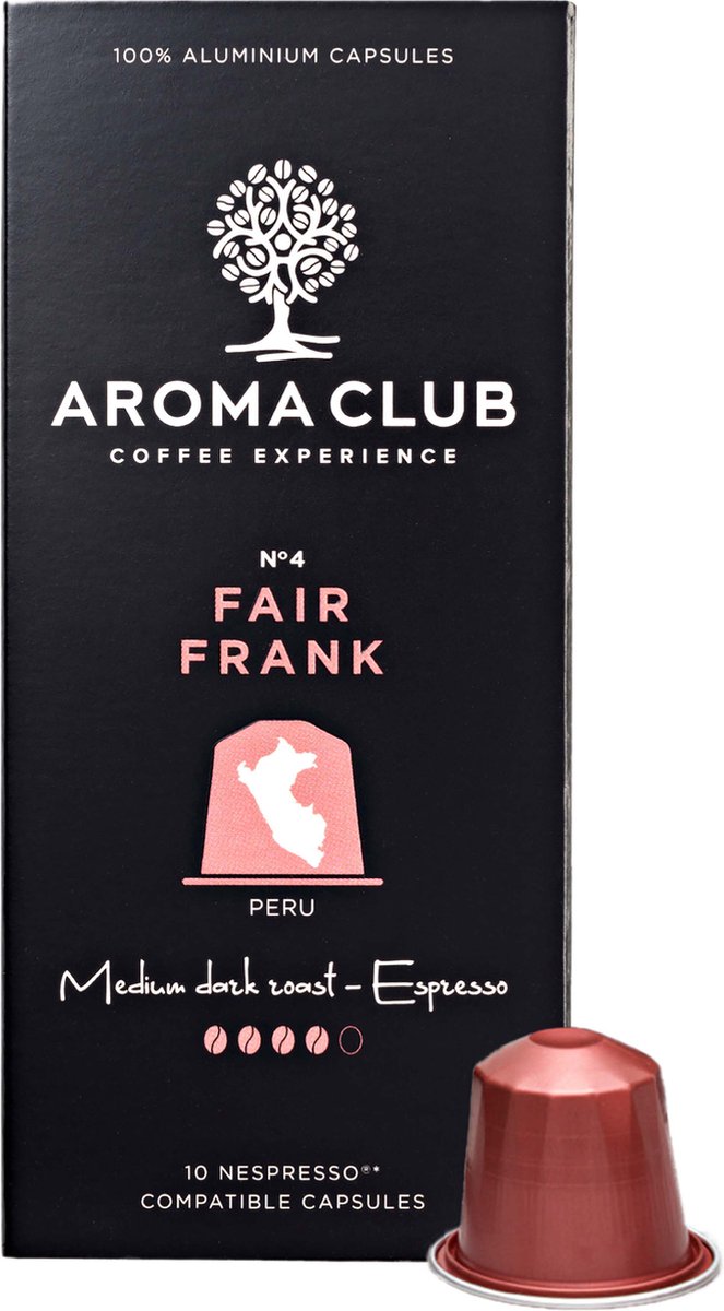 Aroma Club - Nespresso Compatible Capsules (120 st.) - No. 4 Fair Frank - Intensiteit 4/5 - Espresso - 100% Aluminium Koffiecups