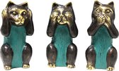 Feng Shui Katten Beeldjes - Zien, Horen & Zwijgen - Set van 3 - 9x7x2cm