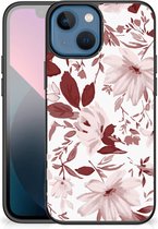 GSM Hoesje geschikt voor iPhone 13 mini Silicone Back Case met Zwarte rand Watercolor Flowers