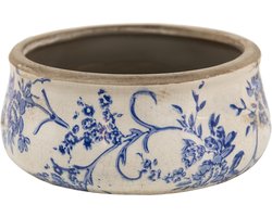 Clayre & Eef Bloempot Ø 21x8 cm Blauw Wit Keramiek Bloemen