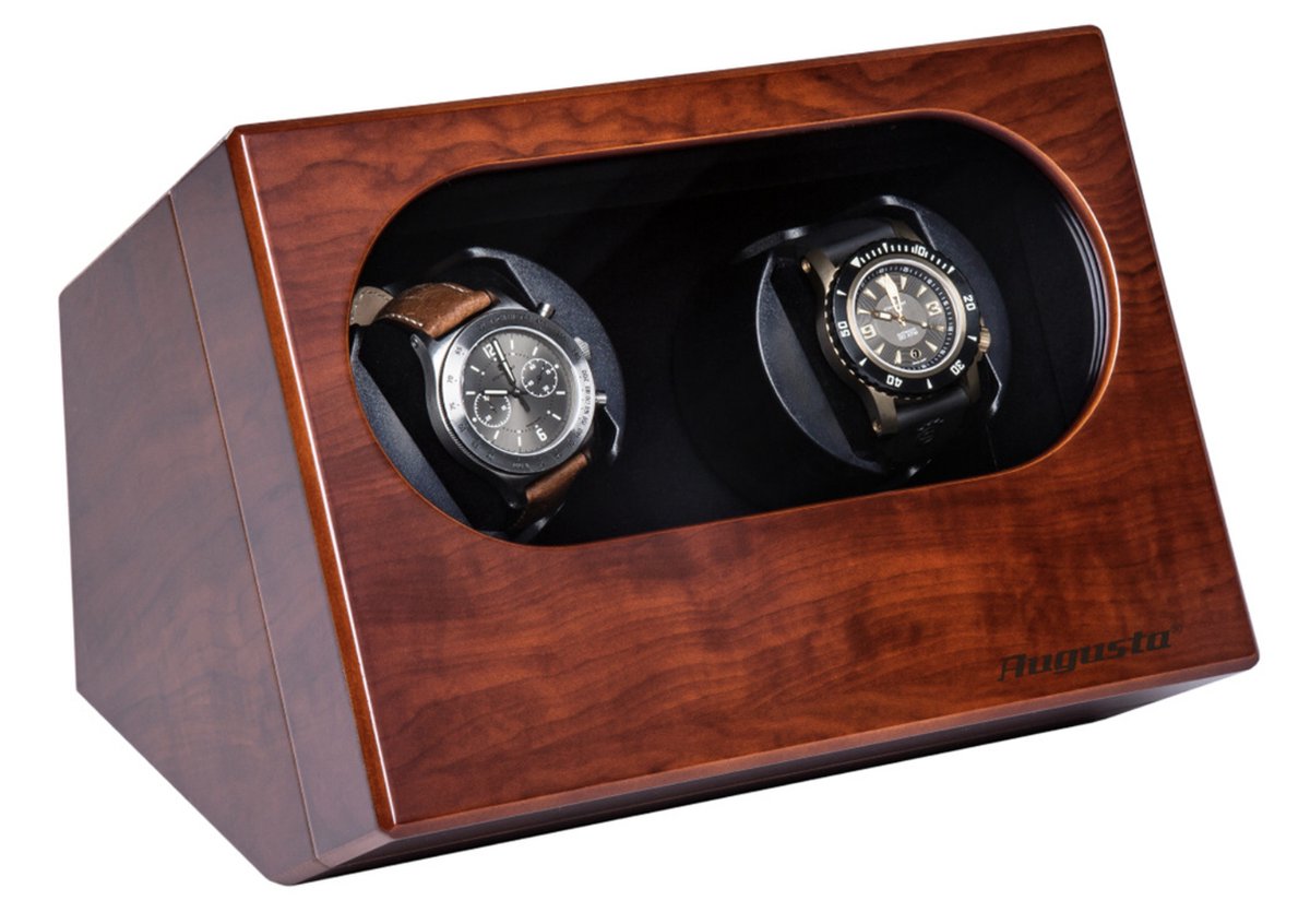 Watchwinder - Augusta - Automatisch horloge opwinden - Doos - Box - Opbergbox horloge - Werkt op lichtnet - 2 horloges - Bruin leder