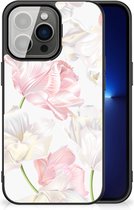 Back Case TPU Siliconen Hoesje Geschikt voor iPhone 13 Pro GSM Hoesje met Zwarte rand Mooie Bloemen