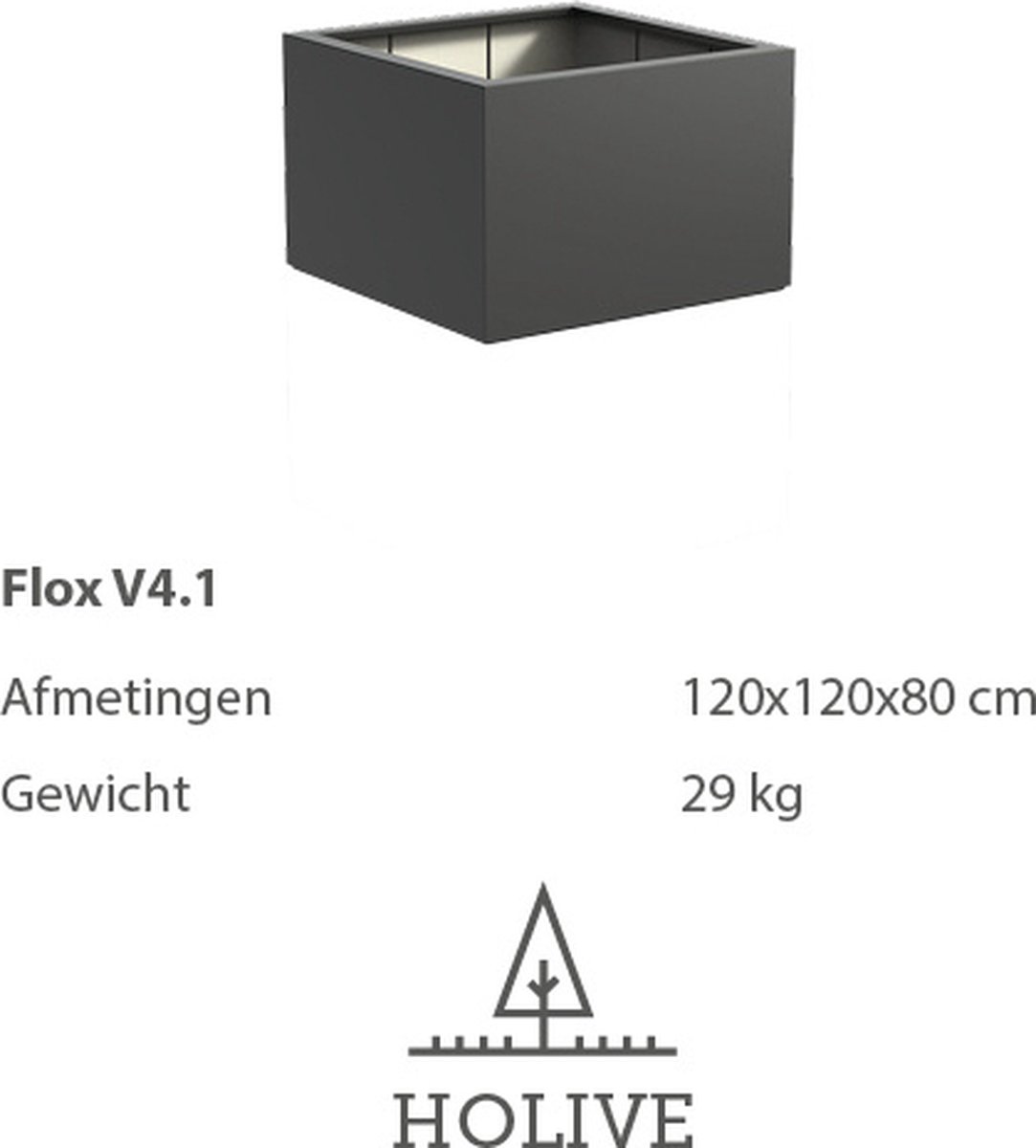 Polyester Flox V4.1 Vierkant 120x120x80 cm. Plantenbak