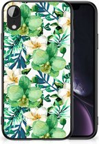 Telefoon Hoesje Geschikt voor iPhone XR Silicone Back Cover met Zwarte rand Orchidee Groen