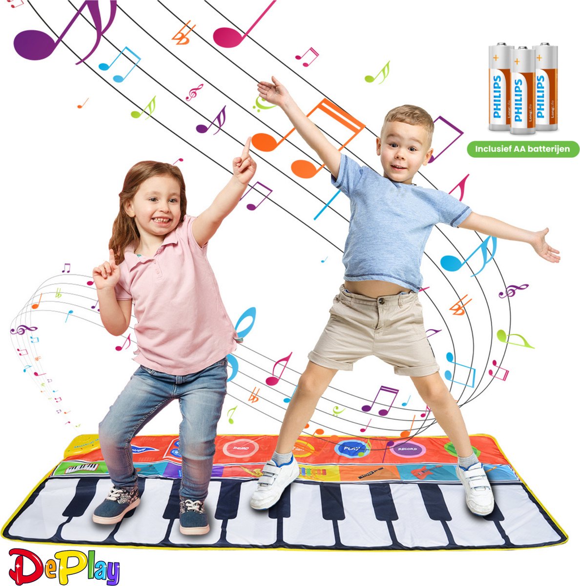 DEPLAY - XL Piano Mat - Speelmat - Dansmat - Keyboard - Speelkleed Baby - Acht Instrumenten - Anti-slip - Inclusief Batterijen